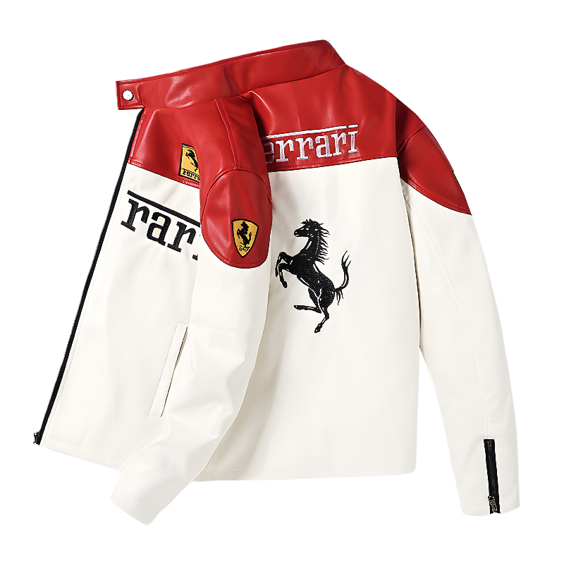 Ferrari F1 Leather Jacket - White and Red Edition