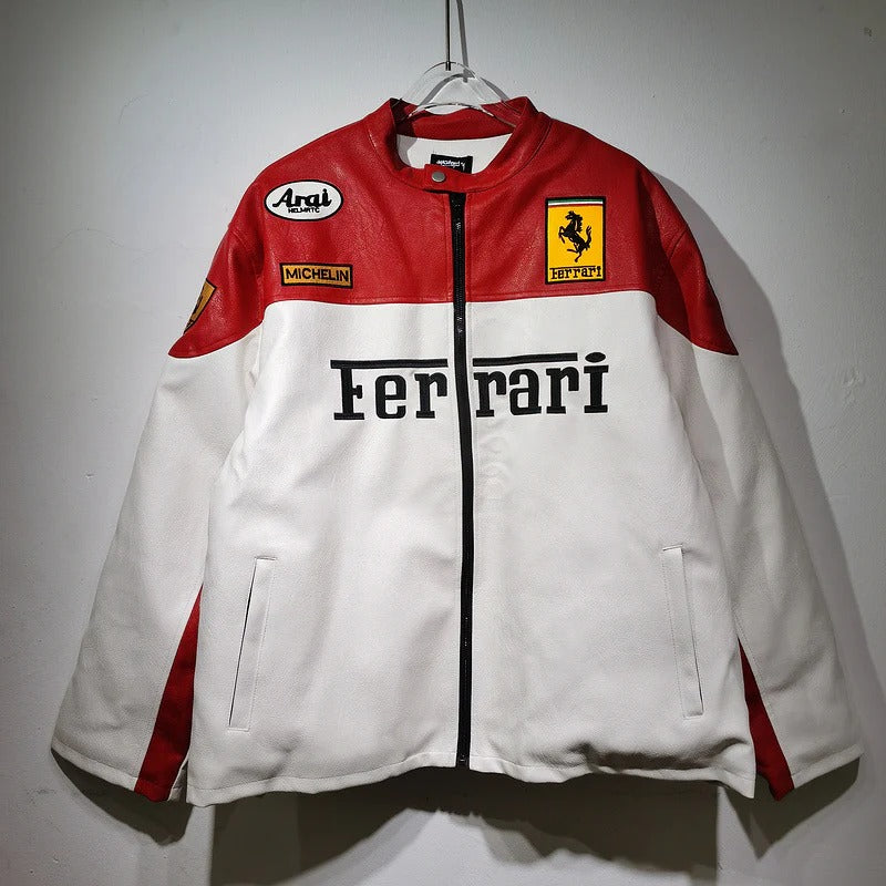Ferrari F1 Leather Jacket - White and Red Edition