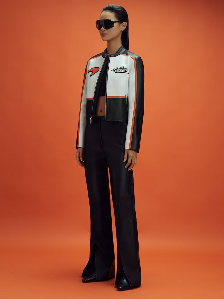 Vintage Style McLaren Racing Leather Jacket - White and Orange