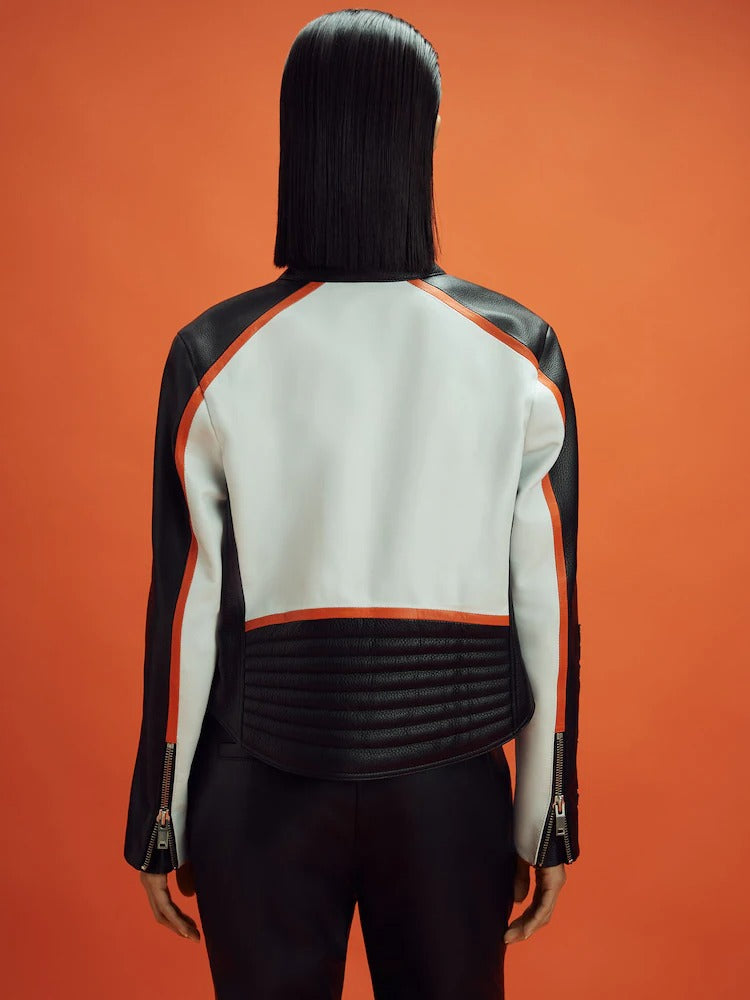 Vintage Style McLaren Racing Leather Jacket - White and Orange