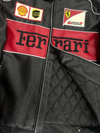 Classic Ferrari F1 Leather Jacket - Black and Red