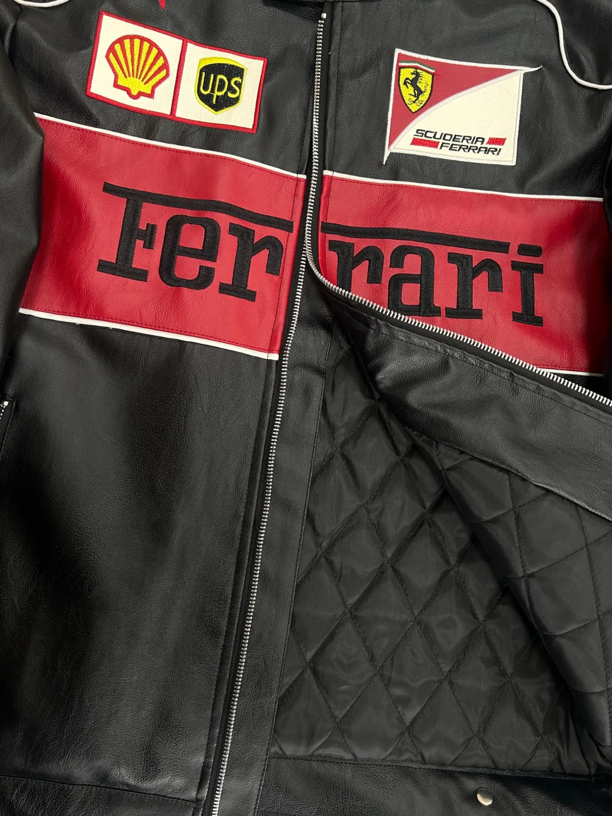 Classic Ferrari F1 Leather Jacket - Black and Red