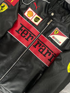 Classic Ferrari F1 Leather Jacket - Black and Red
