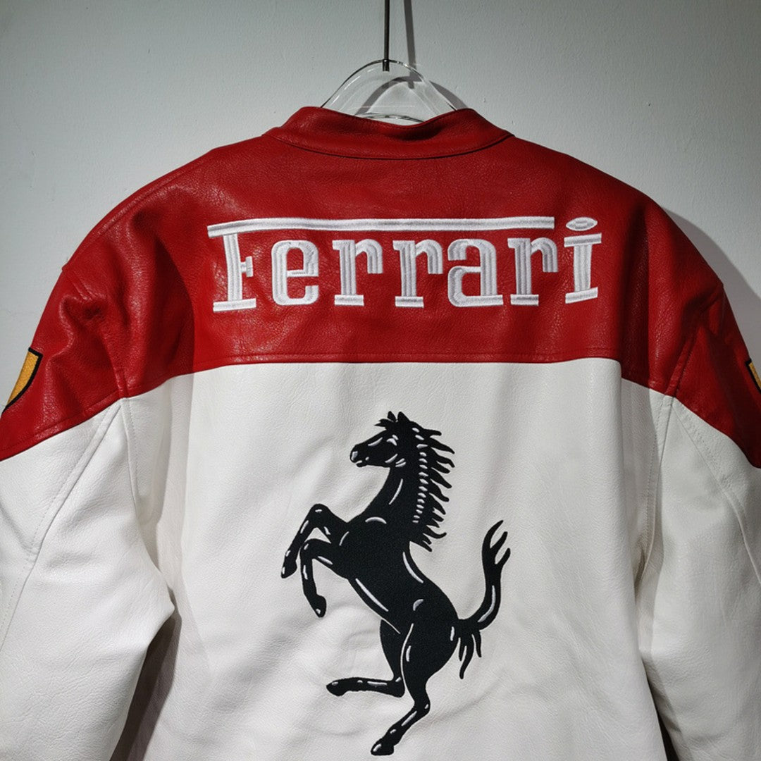 Ferrari F1 Leather Jacket - White and Red Edition