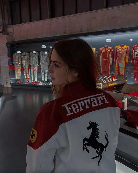 Ferrari F1 Leather Jacket - White and Red Edition