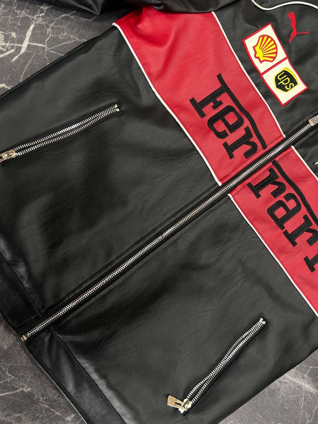 Classic Ferrari F1 Leather Jacket - Black and Red