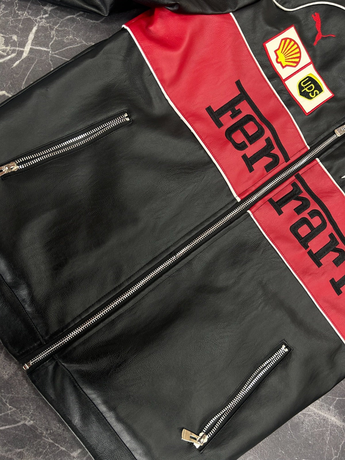 Classic Ferrari F1 Leather Jacket - Black and Red