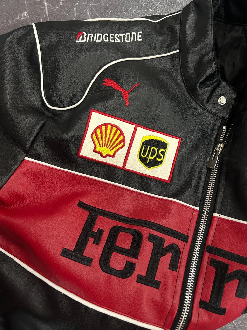 Classic Ferrari F1 Leather Jacket - Black and Red